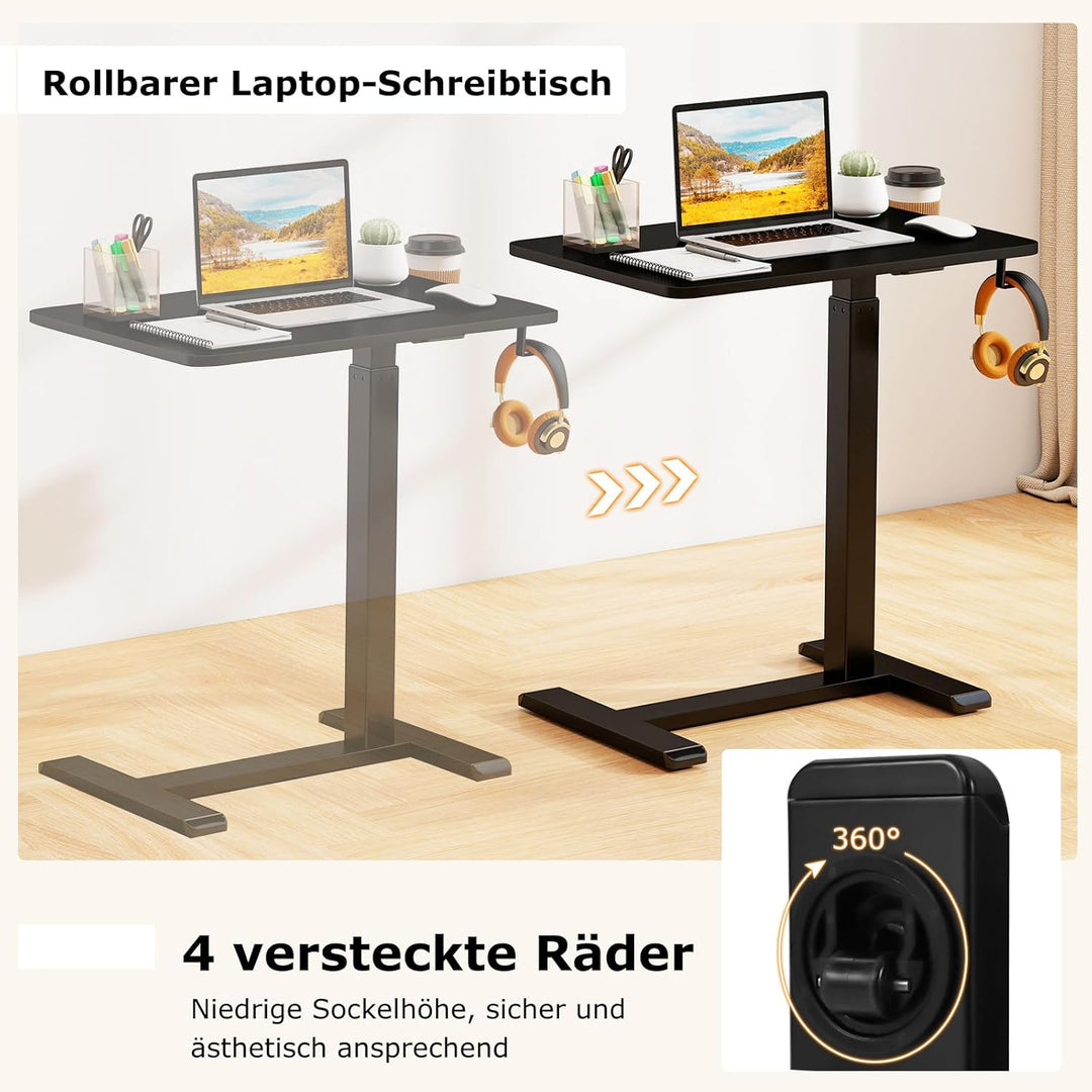COSTWAY Pflegetisch mit versteckten Rollen, höhenverstellbarer Betttisch mit Becherhalter & Haken, K