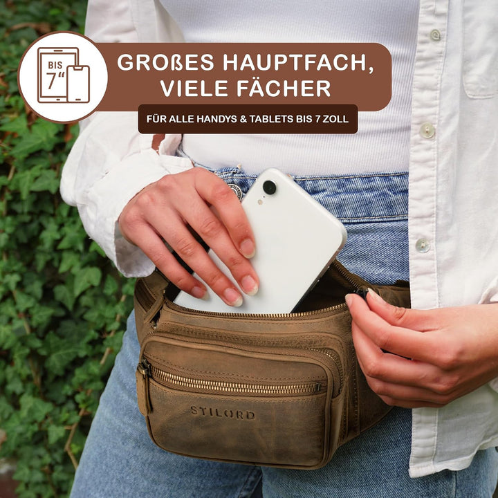 STILORD grosse Leder-Bauchtasche Cognac - Vintage Gürteltasche für Herren, Damen & Kinder - Retro Hü