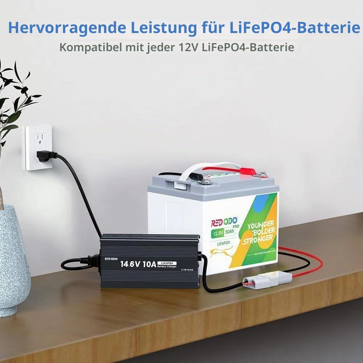 Redodo 14,6V 10A Lifepo4 Batterieladegerät für Lithium-Eisenphosphat-Batterien, unterstützt schnelle