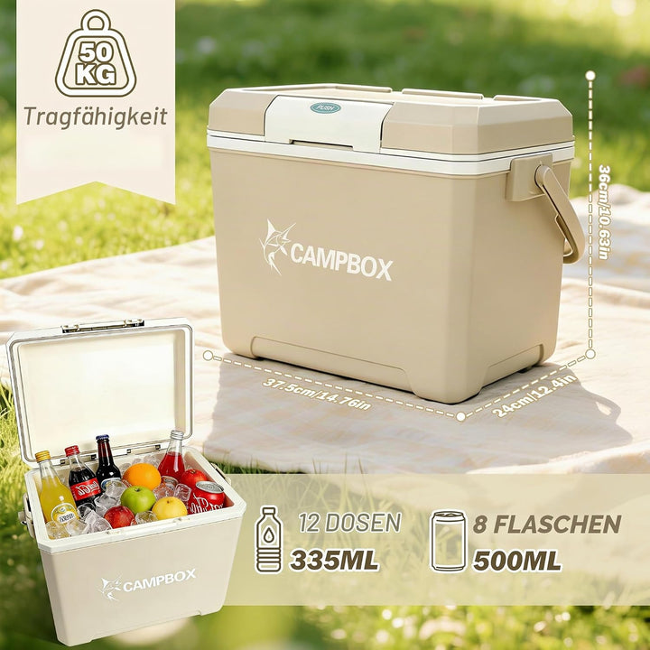 JONRRYIN Kühlbox, Passiv-Kühlbox 24 Liter Bis zu 12 Std. Kühlung, Mobile Cooler Box mit 2 Kühlakkus,