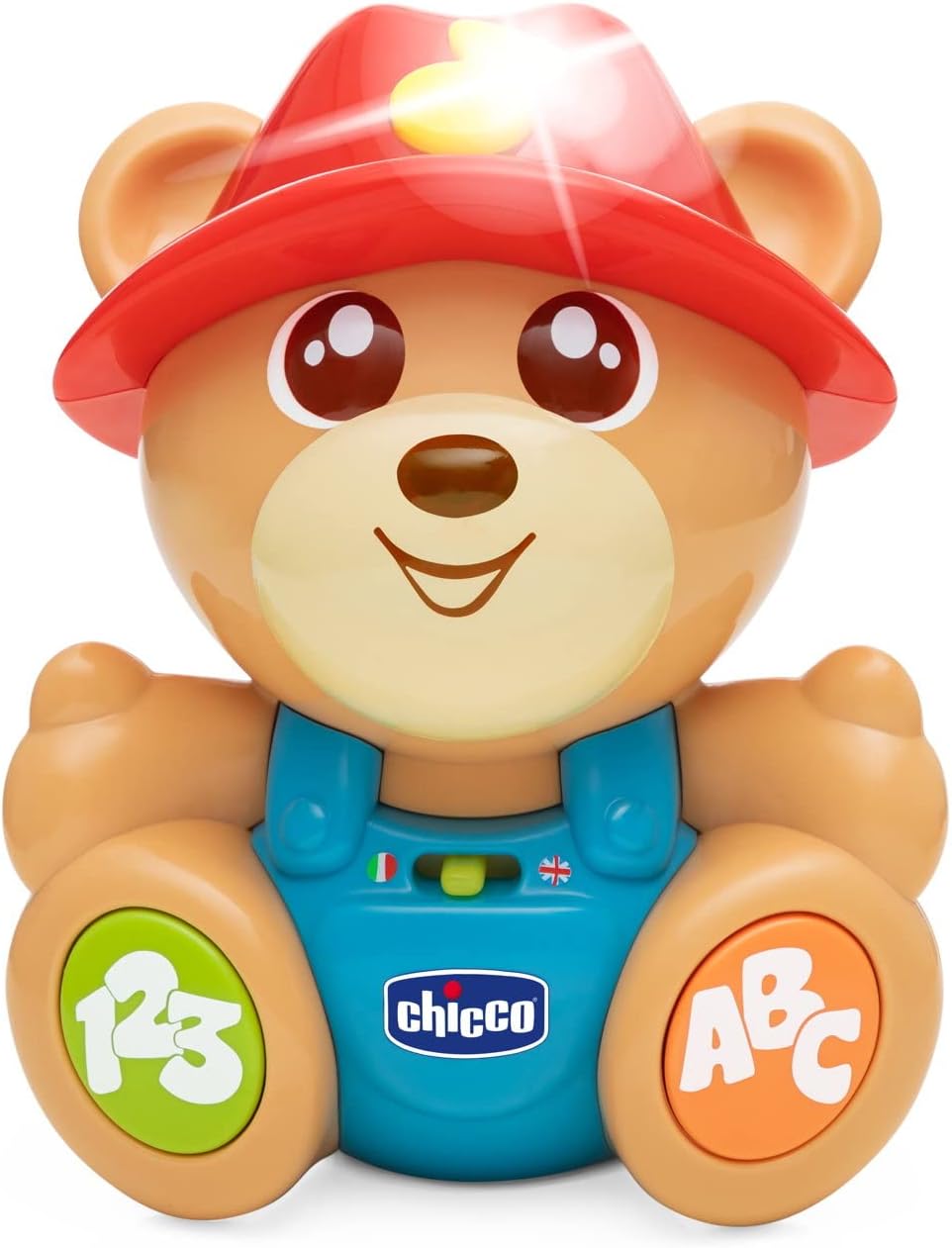Chicco Bear Teddy der Freund Bär, interaktives Spielzeug, zweisprachiges Spiel, 2 Spielstufen, lehrt