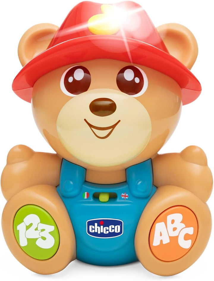 Chicco Bear Teddy der Freund Bär, interaktives Spielzeug, zweisprachiges Spiel, 2 Spielstufen, lehrt