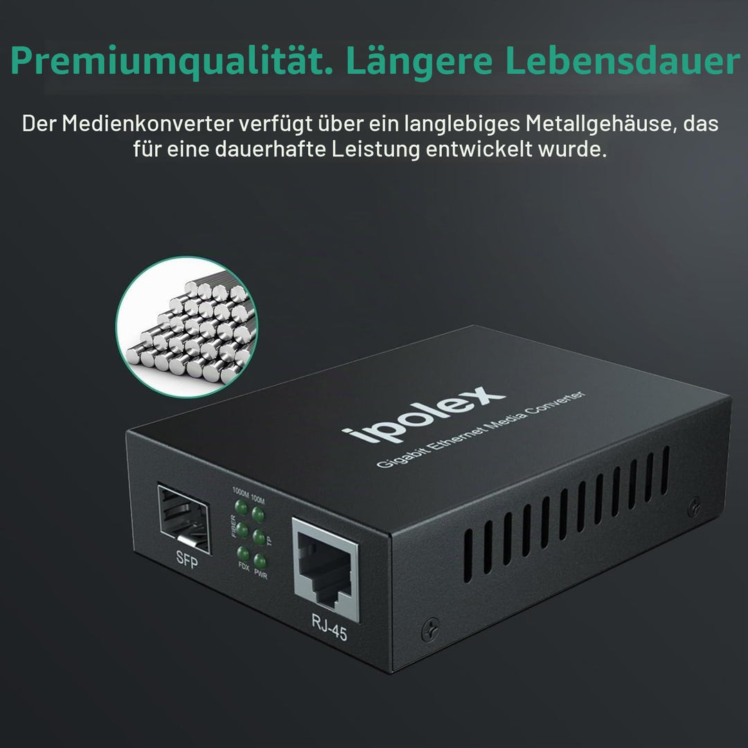 ipolex Gigabit Ethernet Medienkonverter, 1,25G SFP Port Glasfaser Medienkonverter, Multimode LC Medi