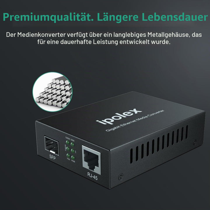 ipolex Gigabit Ethernet Medienkonverter, 1,25G SFP Port Glasfaser Medienkonverter, Multimode LC Medi
