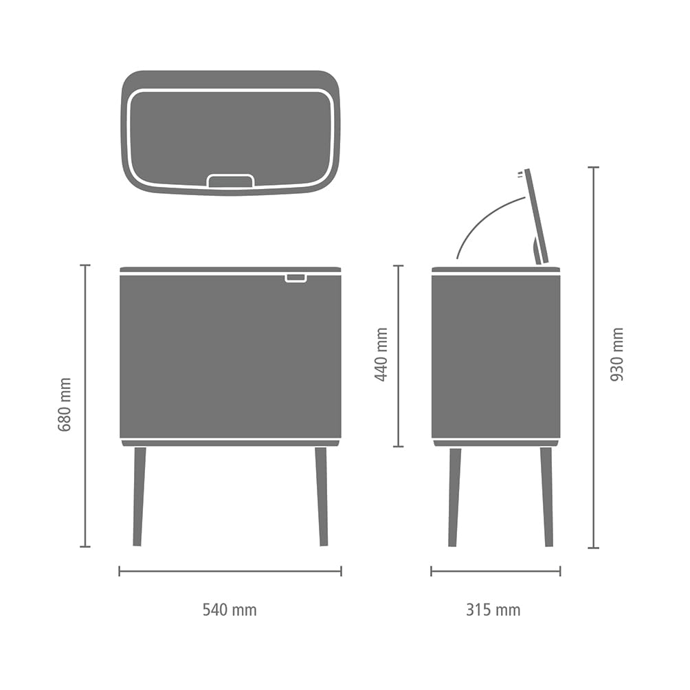Brabantia Bo Touch Bin für die Küche 23+11 l – Zwei Fächer | Soft-Touch-Abfalltrennung mit Inneneime