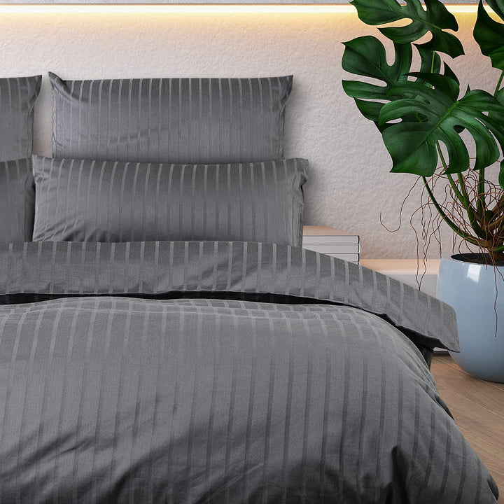 slummer Bettwäsche 135x200 - anthrazit - Bezug Damast 100% Baumwolle - YKK Reissverschluss -