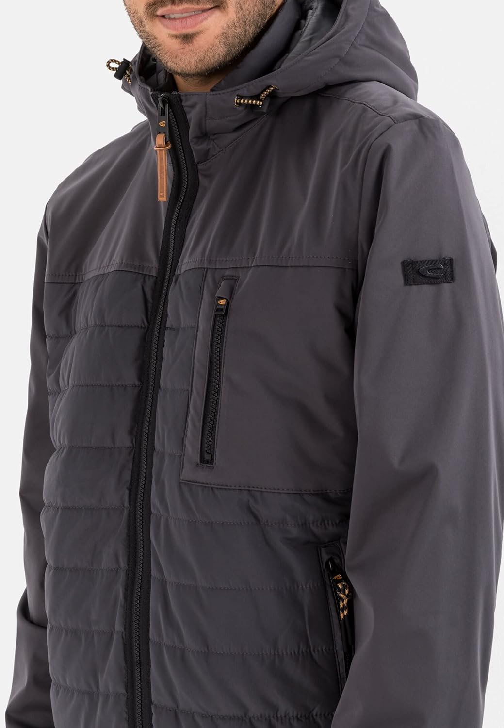 camel active Herren Hybrid-Blouson mit Kapuze 66 Grau, 66 Grau