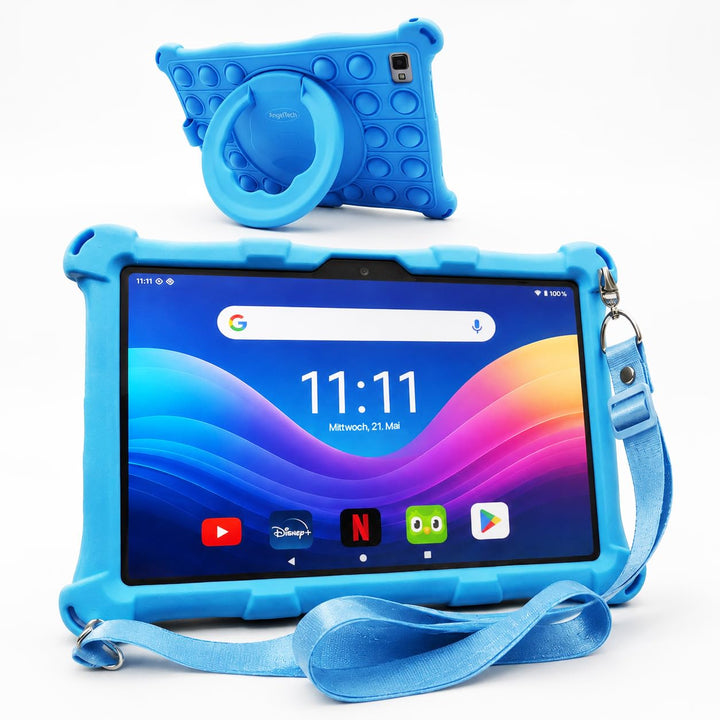 AngelTech Tablet Touchscreen für Kinder XL Pro II – 10 Zoll HD – 4 + 3 GB RAM – 64 + 128 GB ROM – Oc