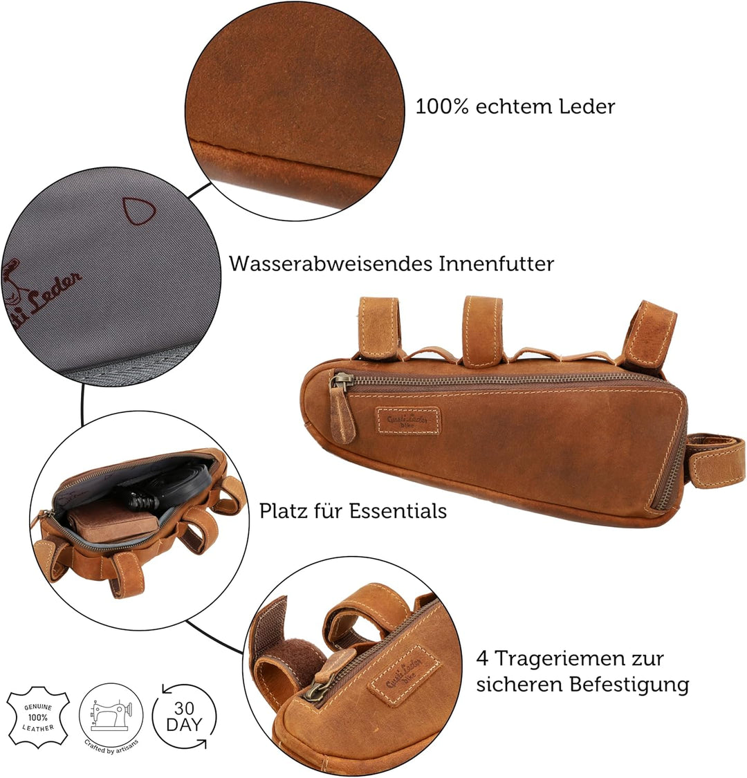 Gusti Fahrradtasche Leder - Rahmentasche Maurice G. Ledertasche für Werkzeug Vintage Look Braun Fahr