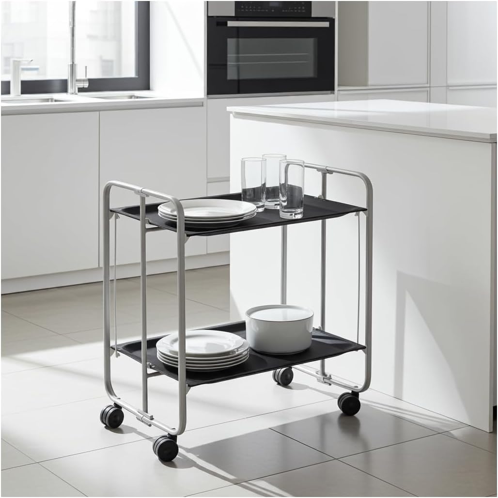 DON HIERRO - Servierwagen, klappbar, 2 Böden, grauem Rahmen. BAUHAUS-Schwarz, Schwarz