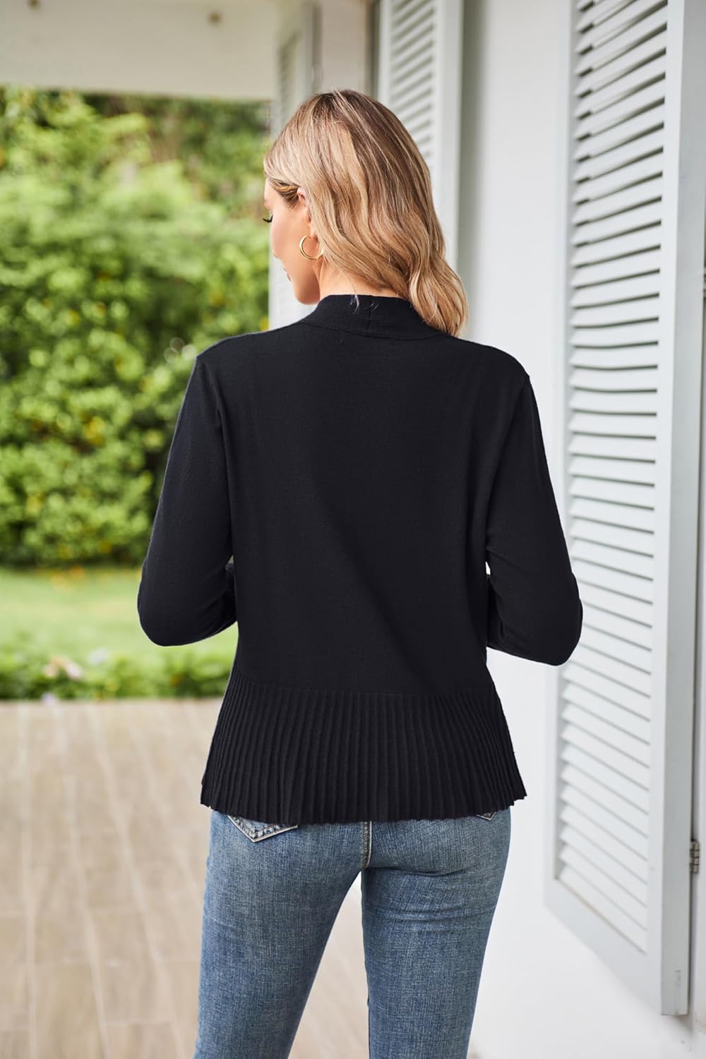GRACE KARIN Damen Strickjacke Leicht lange Ärmel Candigan offene Vorderseite Bolero mit Raffung Eleg
