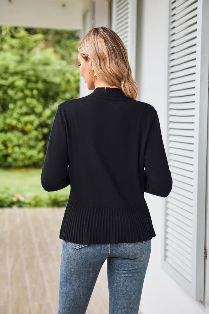 GRACE KARIN Damen Strickjacke Leicht lange Ärmel Candigan offene Vorderseite Bolero mit Raffung Eleg