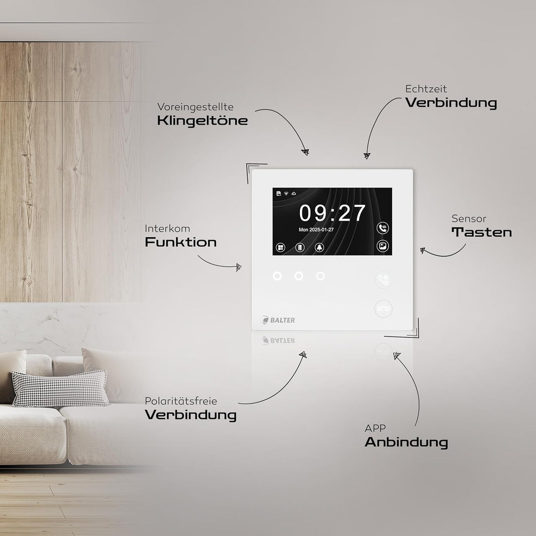 Balter EVO-HD MINI-WiFi 4.3 Zoll Video Türsprechanlage Zusatzmonitor, mit App, Video Türklingel mit