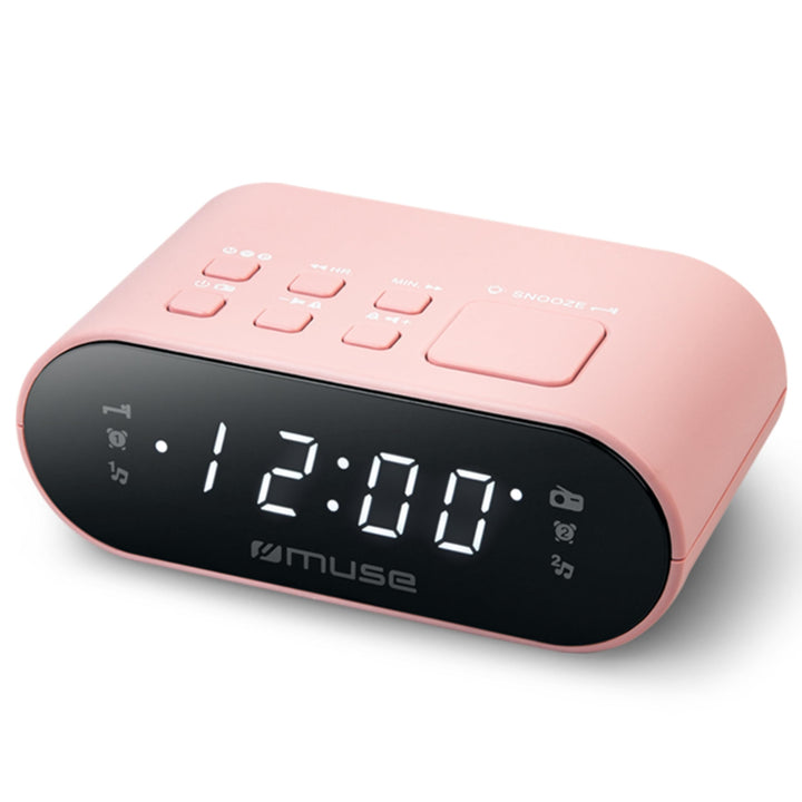 MUSE DUALER WECKER Radio PLL in Rosa, Handlicher UKW-PLL-Radio mit Dual-Alarm, LED Anzeige, 24-Stund