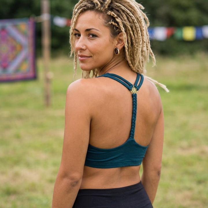 GURU SHOP Goa Psytrance Bikini Top, Boho Top, Pixi Yoga Top, Damen 75A Petrol, 75A Petrol