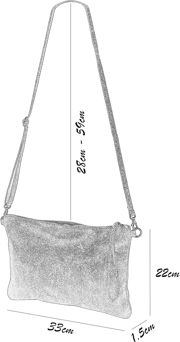 SH Leder Echtleder Umhängetasche Clutch im vintage look mittelgross Tasche Abendtasche 33x22cm Clara