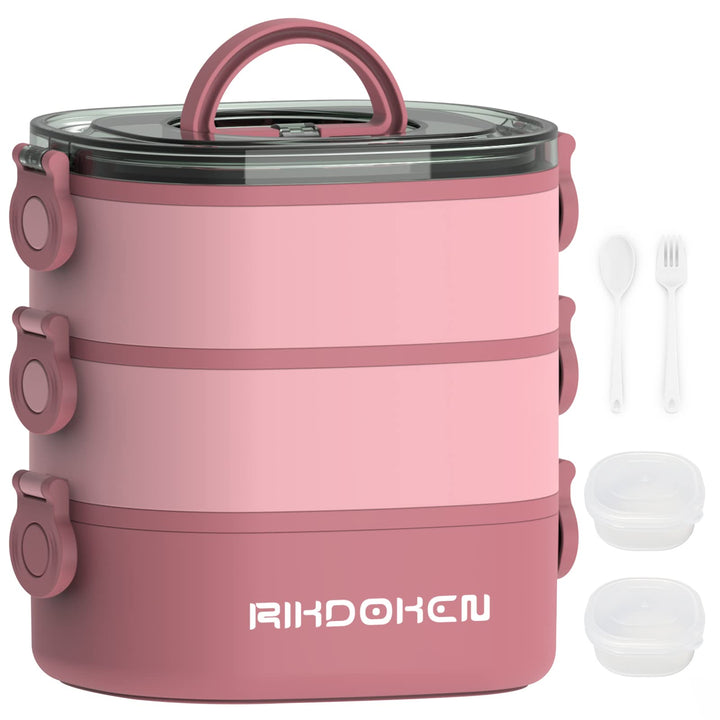 RIKDOKEN Bento Box Lunchbox, stapelbare 3-lagige Behälter, tragbare 2.6 l grosse Kapazität, auslaufs