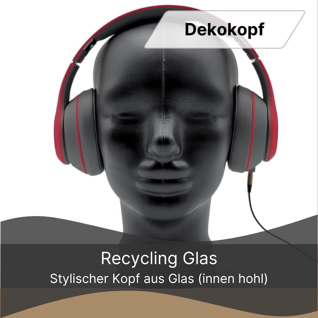 Glaskopf Ständer für Kopfhörer, Headset & VR-Brille – Dekorativer Kopf aus Glas – Design Kopfhörerha