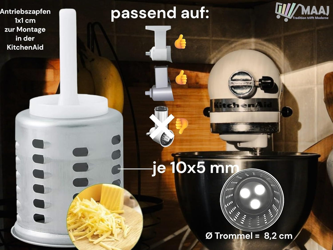 ERSATZTROMMELN TROMMEL ZU GEMÜSESCHNEIDER RAFFELVORATZ FÜR KITCHENAID VON MESSERSCHMIDT - MADE IN GE