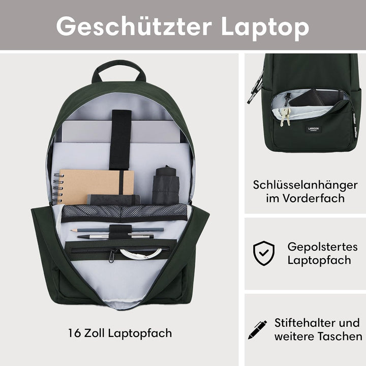 LARKSON Schulrucksack Mädchen &amp; Jungen Teenager - No 3 - Rucksack Damen &amp; Herren für Schule - 16" La