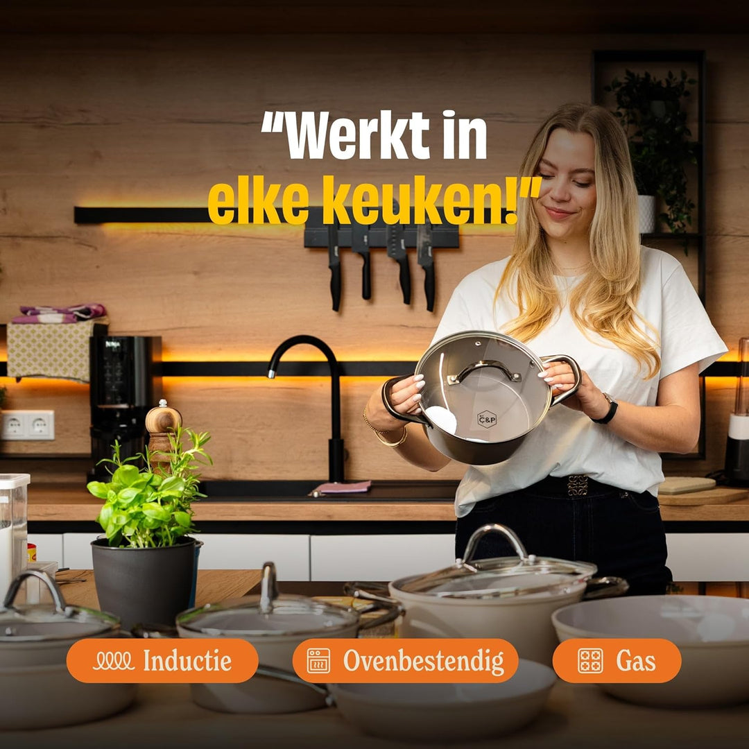 Cook & Pan - Taupe of Mind Topfset und Pfannenset 9-teilig-Induktionsgeeignet-PFAS frei Keramik-Besc