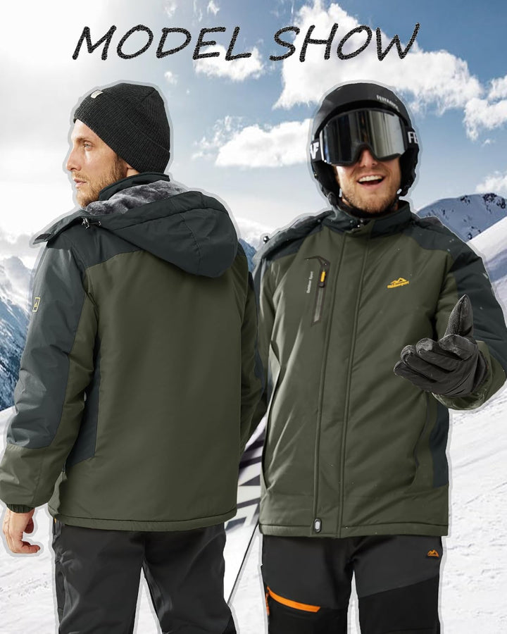 KEFITEVD Winterjacke Herren Skijacke Wasserdicht Warm Gefüttert Outdoorjacke mit Abnehmbarer Kapuze
