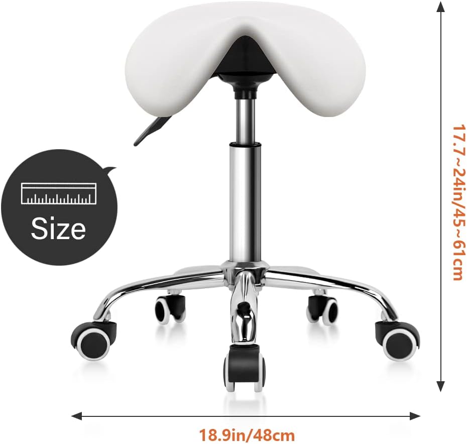 KKTONER Sattelhocker Arbeitshocker höhenverstellbar drehbar Rollhocker Bürohocker mit Sattelsitz Wei