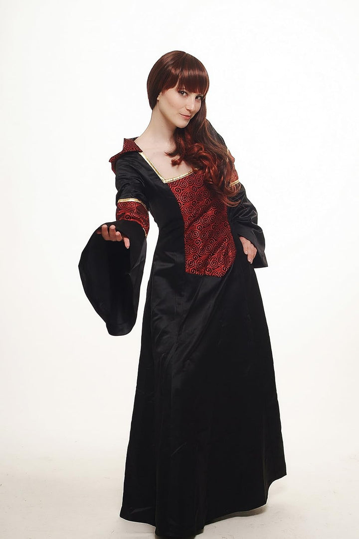 DRESS ME UP - L076/42 Kostüm Damen Damenkostüm aufwändiges Kleid mit Haube Mittelalter Romantik Elfe