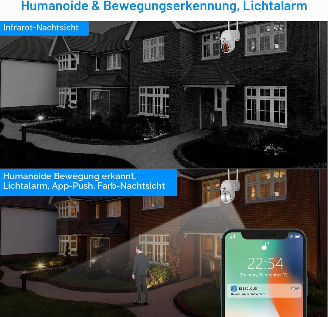 【PTZ-Kamera+Bullet-Kamera】 Hiseeu Überwachungskamera Set Aussen WLAN,5MP Überwachungskamerasystem mi