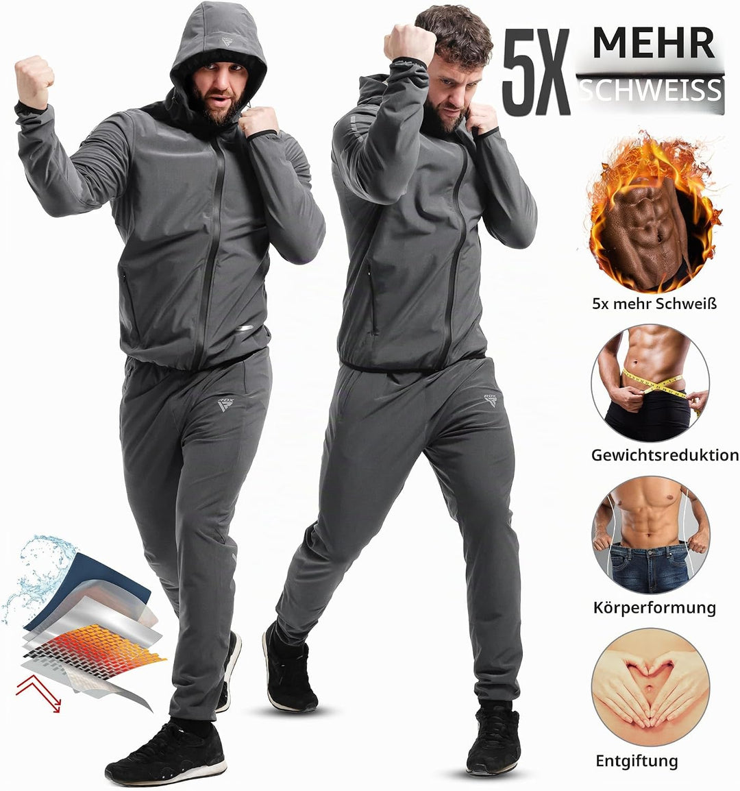 RDX Schwitzanzug Zum Abnehmen, Saunaanzug REACH Konform, Kapuzen Anzug Sauna Suit Sweatanzug Sportan