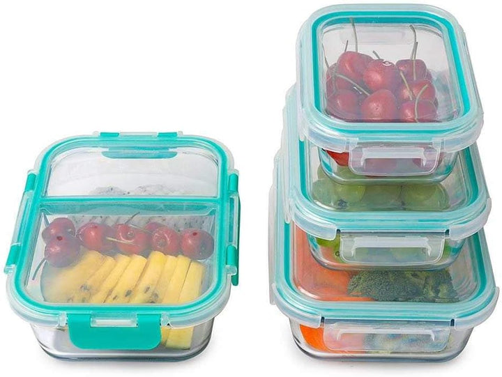 Frischhaltedosen-Set mit Deckel und Klipp-Verschluss, Behälter aus Thermo-Glas, hitze- und kältebest