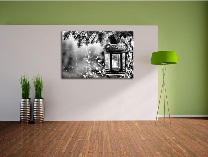 Pixxprint Laterne im Winter als Leinwandbild/Grösse: 100x70 / Wandbild/Kunstdruck/fertig bespannt, 1