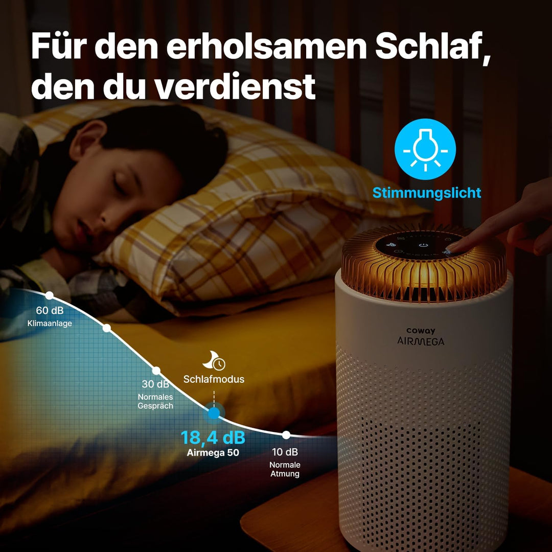 COWAY Luftreiniger Allergiker für Schlafzimmer & kleine Räume, leiser Luftreiniger mit 18,4dB, CADR