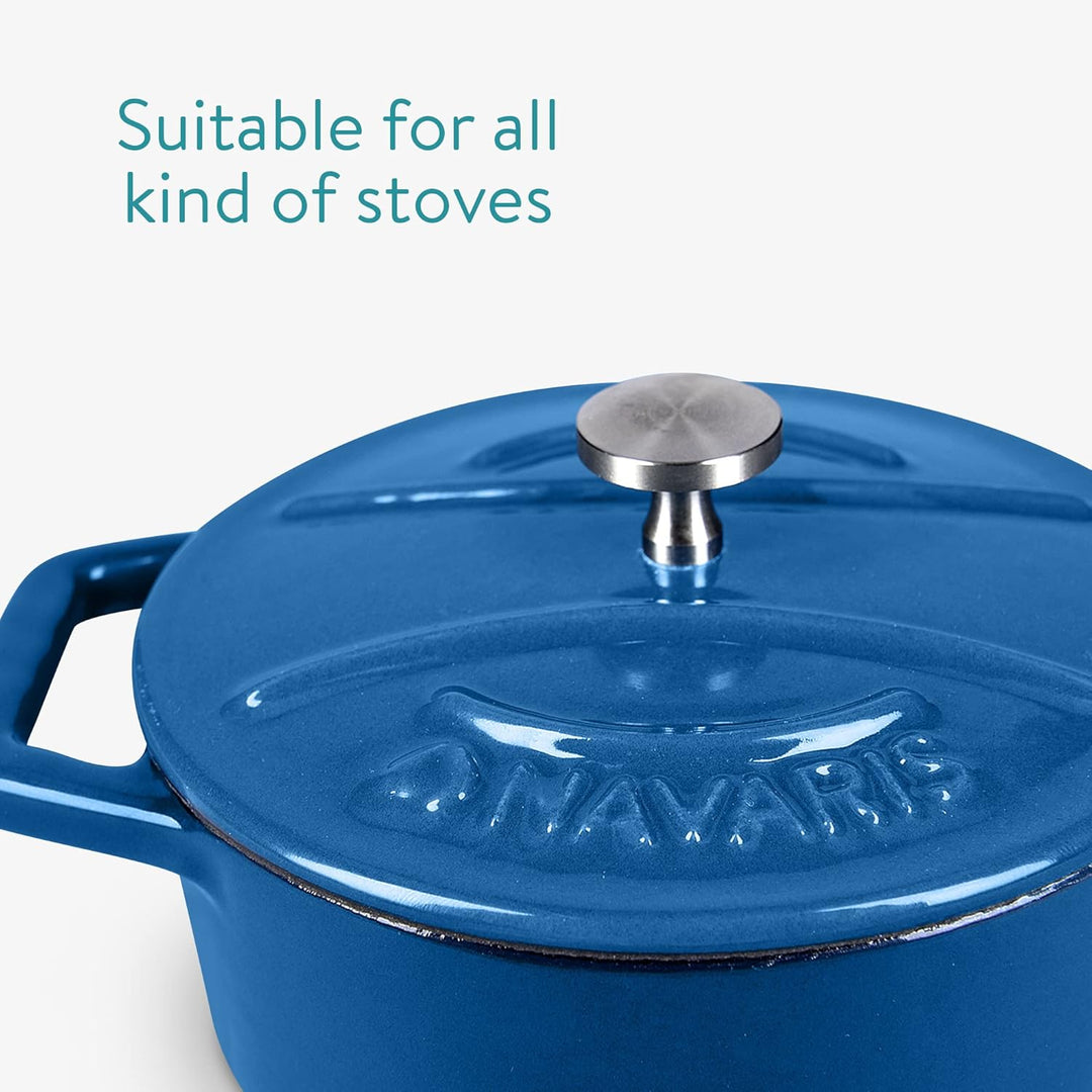Navaris Mini Cocotte Set - 4x Gusseisen Mini Topf Blau - Optimale Wärme Distribution - Mini Auflauff