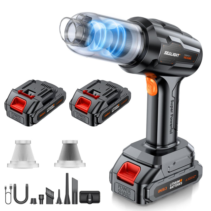 SEALIGHT Handstaubsauger Akku Kabellos,35000PA 9-in-1 Mini Autostaubsauger mit 60 Min Laufzeit, 2 Wi