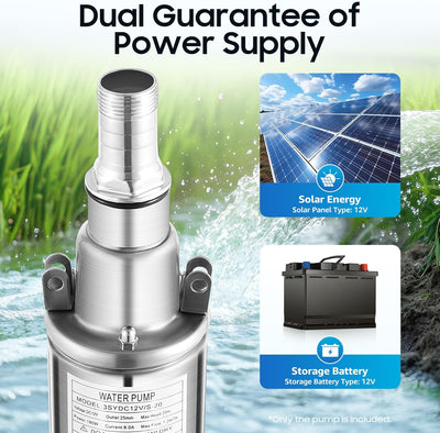180 W Tauchpumpe DC 12 V Tiefbrunnenpumpe 1.2 m³/h Brunnenpumpe 20 m Rohrpumpe Solar Tauchpumpe Geei