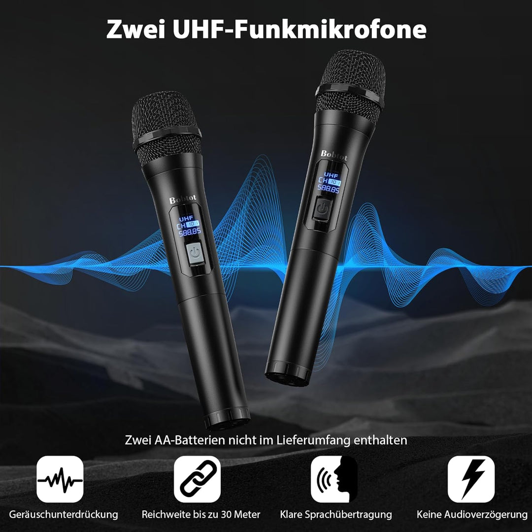Karaoke Maschine für Erwachsene mit 2 kabellosen Mikrofonen, tragbarer Bluetooth-Lautsprecher mit St