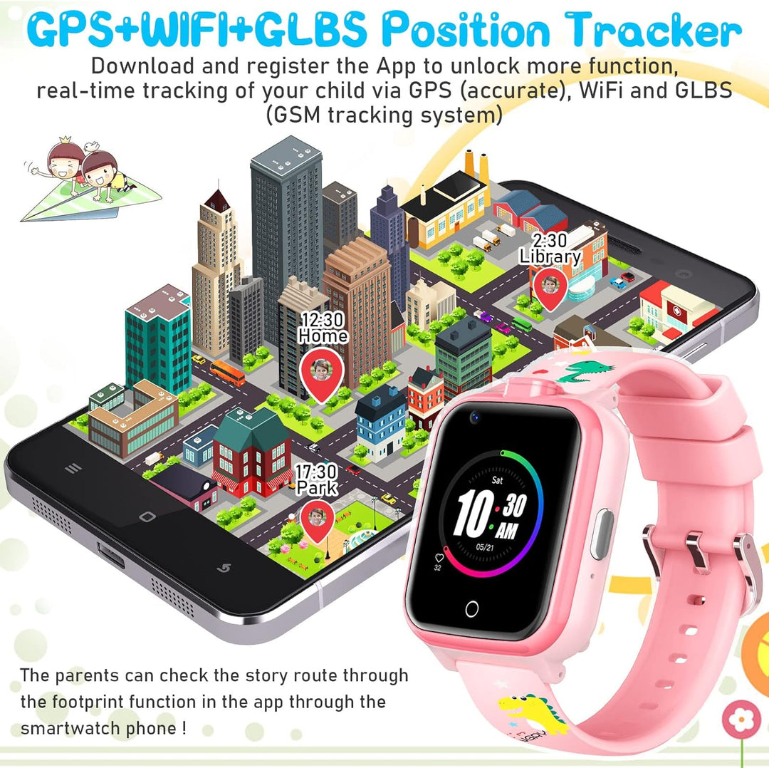 Mingfuxin 4G Kinder-Smartwatch, Wasserdichtes Smartwatch-Telefon mit Dual-Kamera, Kinder-GPS-Tracker