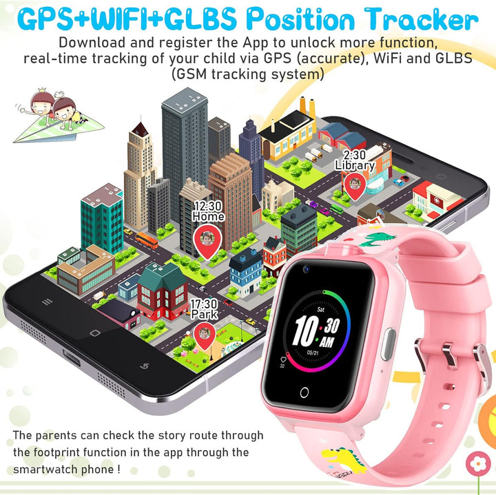 Mingfuxin 4G Kinder-Smartwatch, Wasserdichtes Smartwatch-Telefon mit Dual-Kamera, Kinder-GPS-Tracker