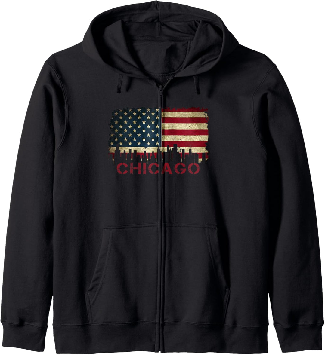 Amerikanische Flagge Chi-Town Chicago Skyline Art Windy City Kapuzenjacke