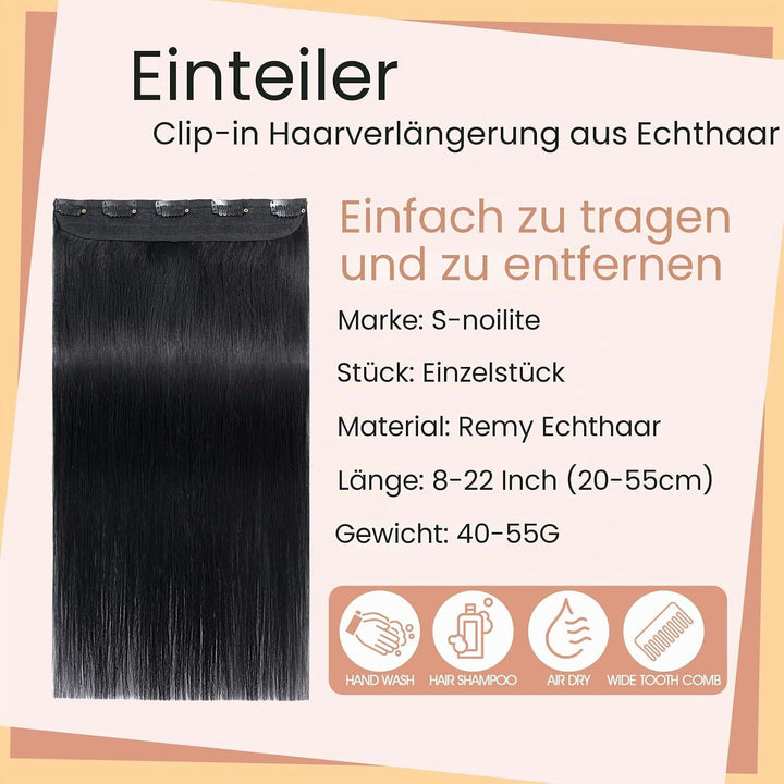 S-noilite Clip In Extensions Echthaar Schwarz Real human hair 1 pieces 5 clips Haarverlängerungen au