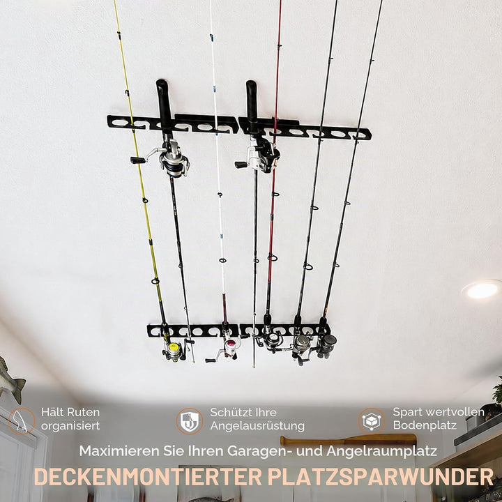 WIPHANY Angelruten-Regale, Wand- oder Decken-Angelrutenhalter, Aufbewahrungshaken, hält bis zu 12 An