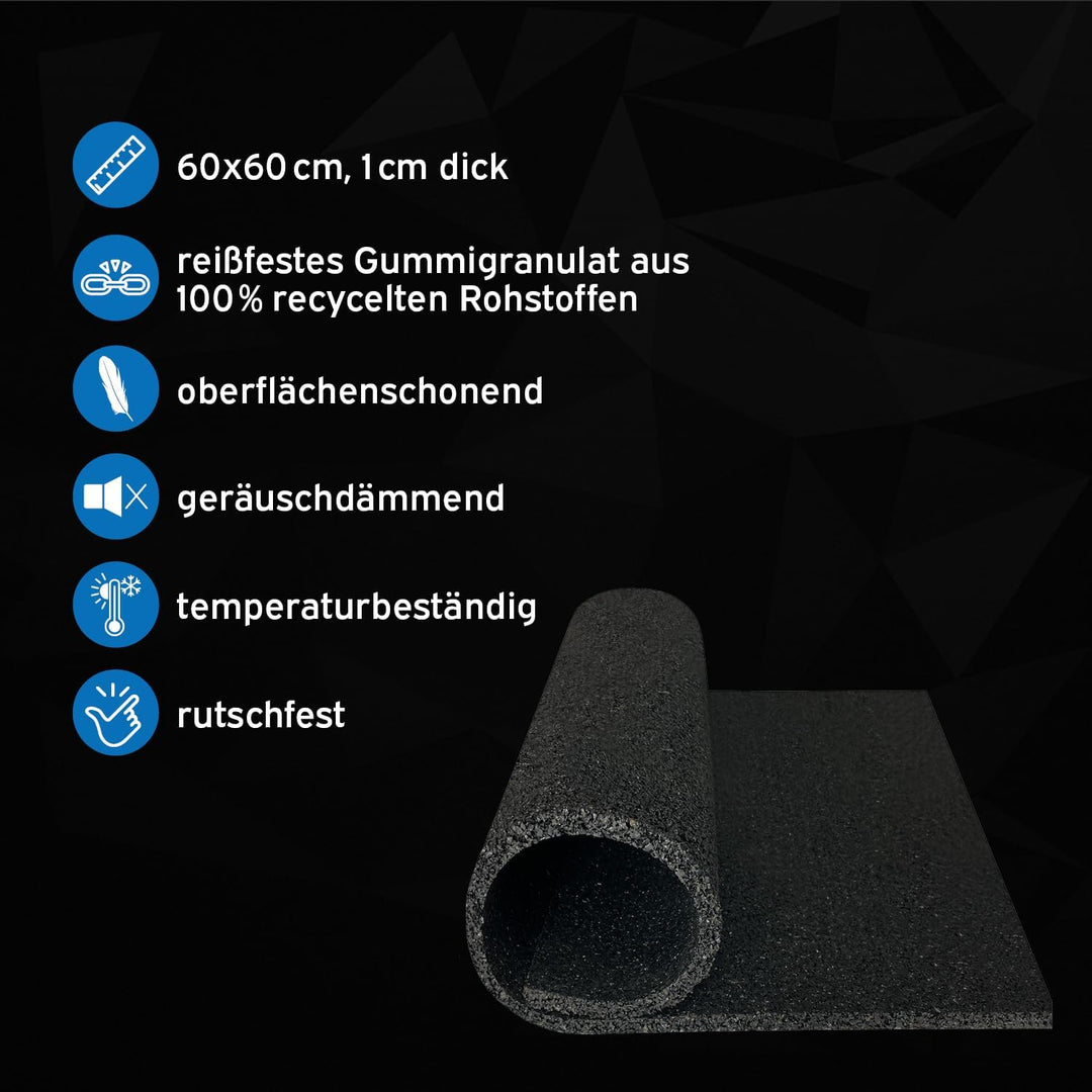 kör4u Premium Antivibrationsmatte 60x60x1cm & kör4u Zwischenbaurahmen weiss mit Ausziehplatte, Stahl