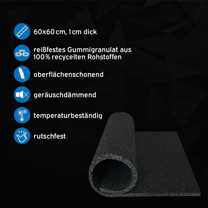 kör4u Premium Antivibrationsmatte 60x60x1cm & kör4u Zwischenbaurahmen weiss mit Ausziehplatte, Stahl