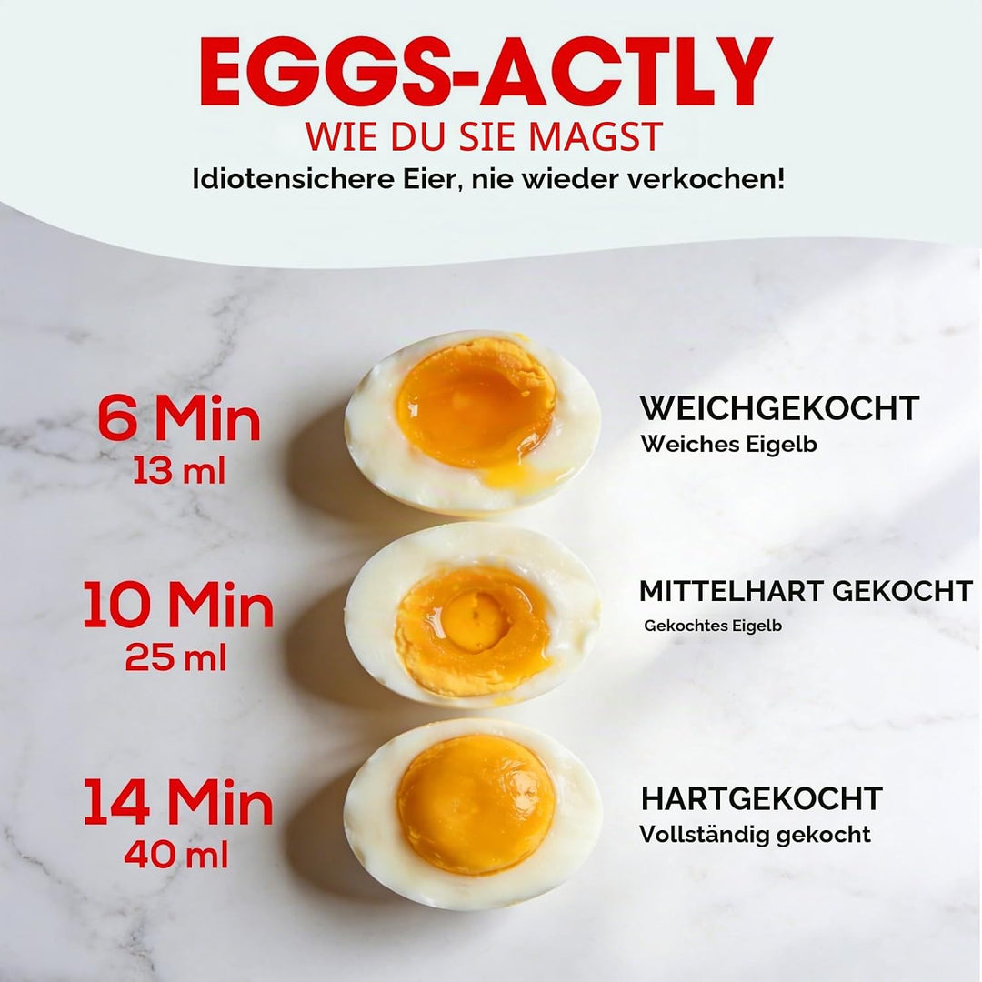 Cozary Eierkocher Edelstahl, Eierkocher 6 Eier, 400 Watt, punktgenaues Zubereiten dank Härtegradeins