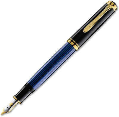 Pelikan Füllhalter Souverän 600, Schwarz-Blau, Feder EF (extra-fein), hochwertiger Kolbenfüller im G