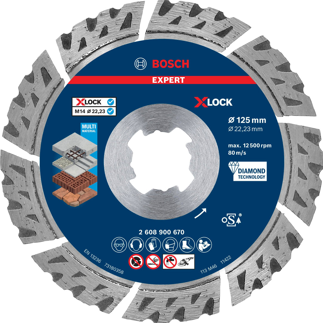 Bosch Professional 1x Expert MultiMaterial X-LOCK Diamanttrennscheiben (für Beton, Ø 125 mm, Zubehör