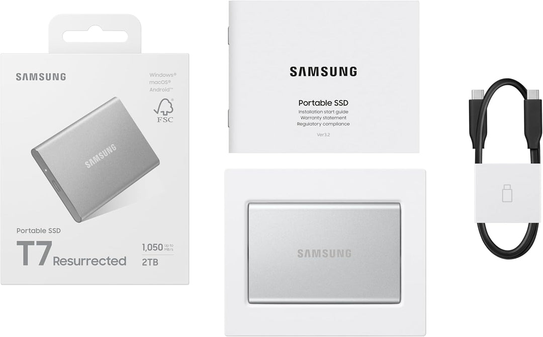 Samsung Portable SSD T7 Resurrected 2 TB, Externe Festplatte, USB 3.2 Gen.2 Highspeed Speicher, Exte