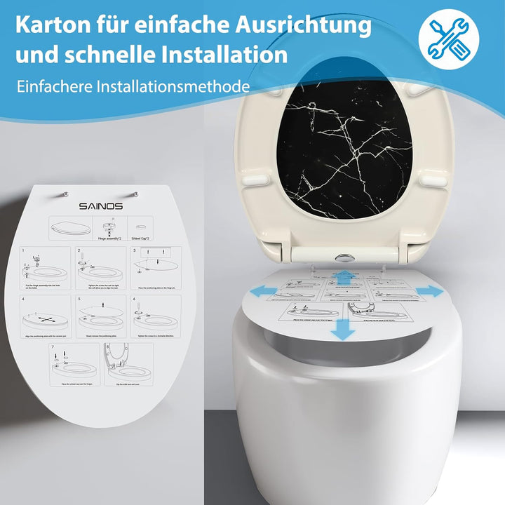 Duroplast-Toilettensitz, O-förmiger Toilettendeckel mit Soft-Close-Mechanismus, Edelstahlscharnier,