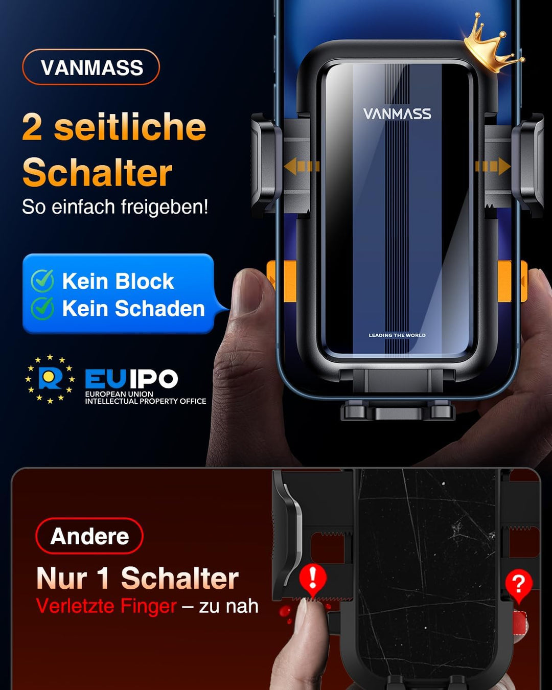[2022 Pro Version] VANMASS Handyhalterung Auto Saugnapf & Lüftung 4 in 1 [Anti-Vibration] Smartphone